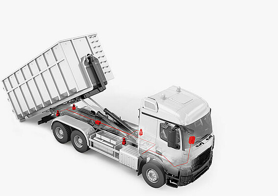 3D model of a roll-off tipper on which the PFREUNDT scale is attached 