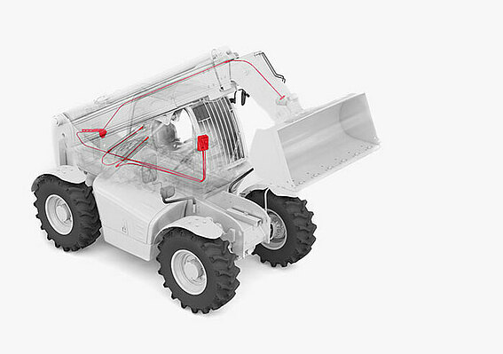 The PFREUNDT Telescopic Handler Scale 3D model of a telescopic handler on which the PFREUNDT scale is attached