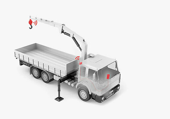 3D model of a crane vehicle on which the PFREUNDT scale is attached 