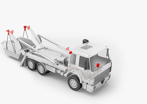 3D model of a skip loader on which the PFREUNDT scale is attached 
