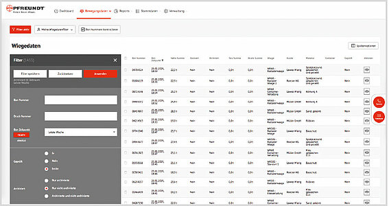 Bildschirm-Screenshot zeigt das PFREUNDT Web Portal.