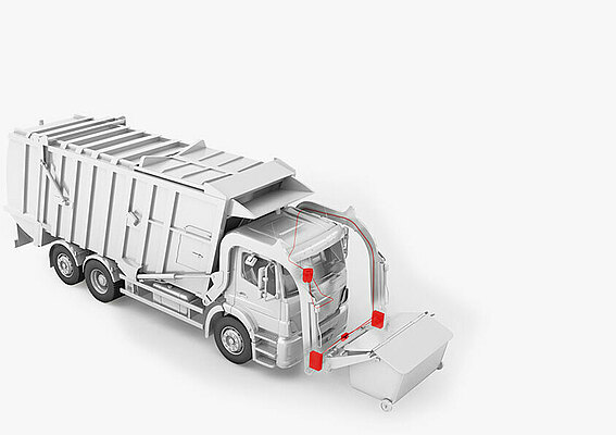 3D model of a front loader on which the PFREUNDT scale is attached 